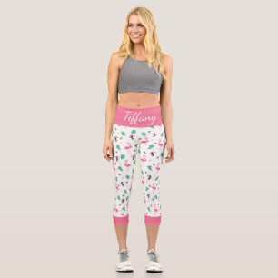 Tropische Blätter Rosa Flamingo bunter Toucan Capri Leggings