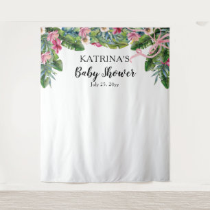 Tropische Blätter Rosa Florale Mädchen-Baby-Part Wandteppich