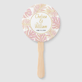 Tropische Blätter, rosa, goldfarbener, runder Fan Fächer