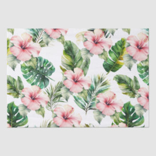 Tropische Blätter Rosa Hibiskus Blume Seidenpapier