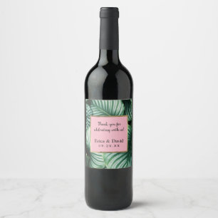 Tropische Blätter Rosa Label Luau Beach Hochzeit Weinetikett