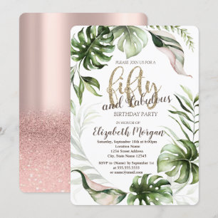 Tropische Blätter Rose Gold 50. Geburtstag Einladung