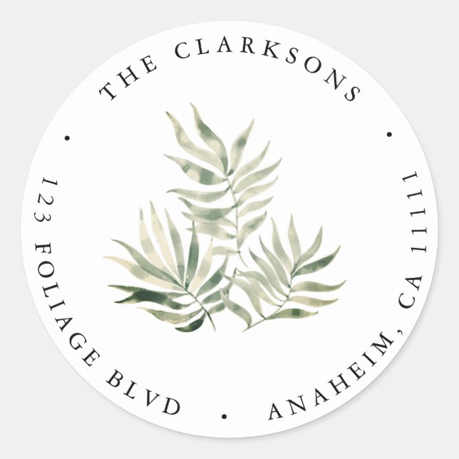 Tropische Blätter: Rücksendeadresse Runder Aufkleber (Vorderseite)