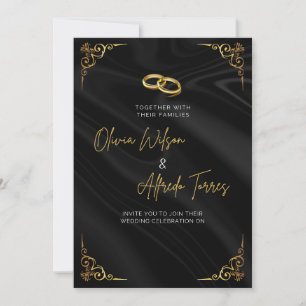 Tropische Blätter schwarz-goldene Hochzeitskarten Einladung