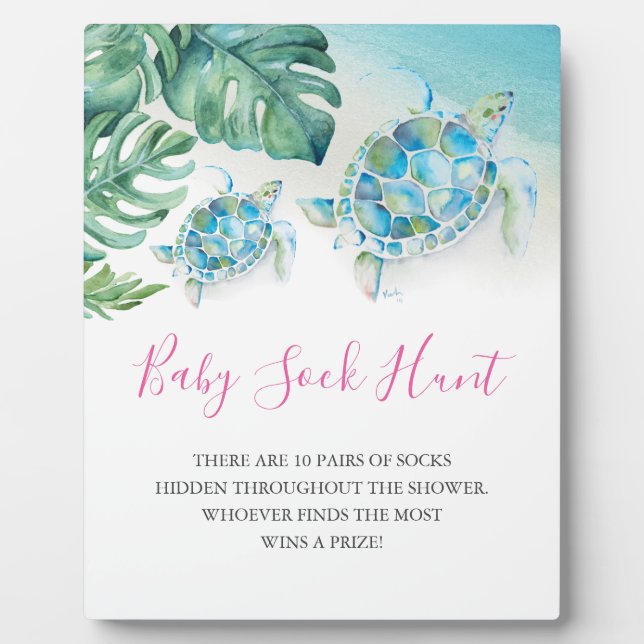 Tropische Blätter Sea Turtle Baby Shower Games Unt Fotoplatte (Vorderseite)
