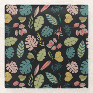 Tropische Blätter: Sommer Vintage Blüten Glasuntersetzer