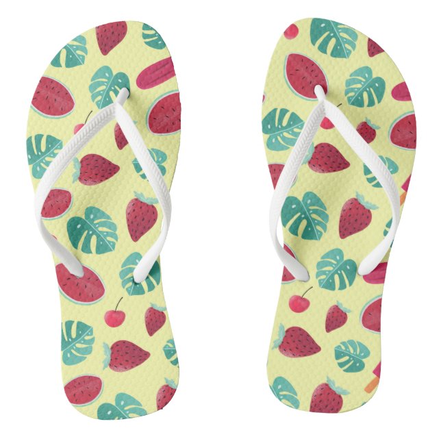 Tropische Blätter Sommerfrüchte Urlaubsmuster Flip Flops (Fußbett)