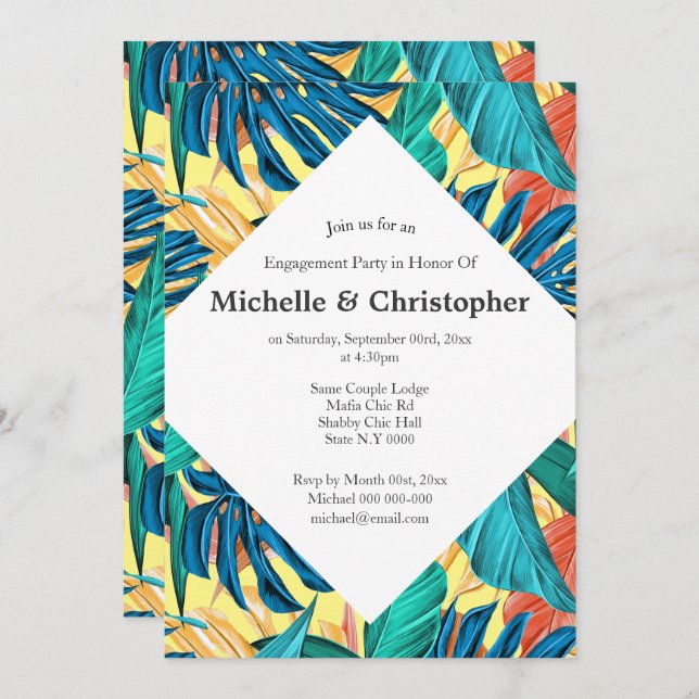 Tropische Blätter Sommerinsel Aloha farbenfrohe Zi Einladung (Vorne/Hinten)