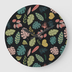 Tropische Blätter: Sommerliche Vintage-Blumen Große Wanduhr