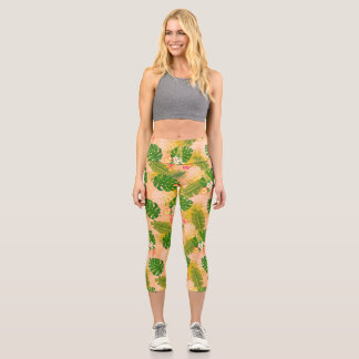 Tropische Blätter Sommerorange Capri Leggings