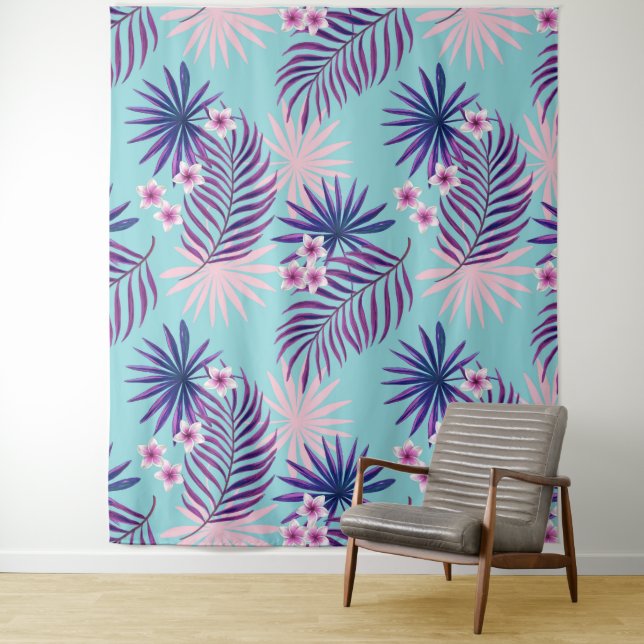 Tropische Blätter und Blume 2 Wandteppich (Beispiel)