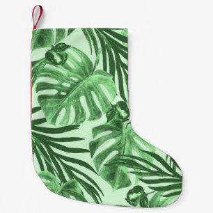 Tropische Blätter und Blume, Aquarellmuster. Kleiner Weihnachtsstrumpf