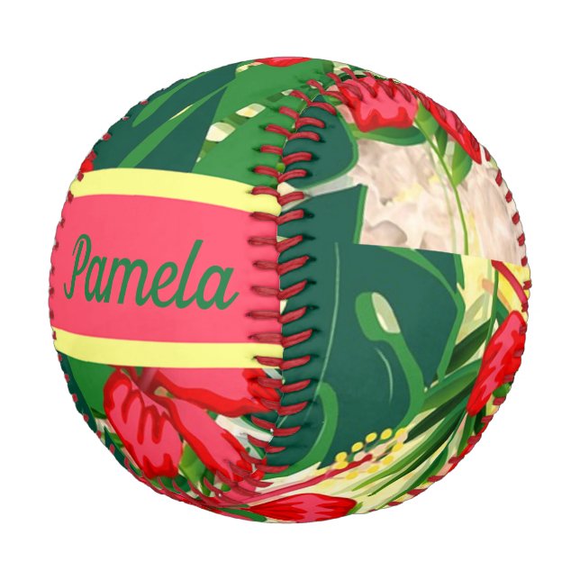 Tropische Blätter und Blume Baseball (Schrägansicht)