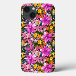 Tropische Blätter und Blume iPhone 13 Hülle