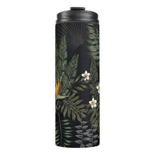 Tropische Blätter und Blume im Nachtstil. Se Thermosbecher