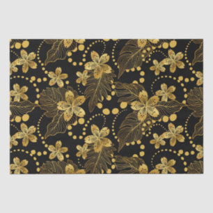 Tropische Blätter und Blume in Schwarz und Gold Seidenpapier