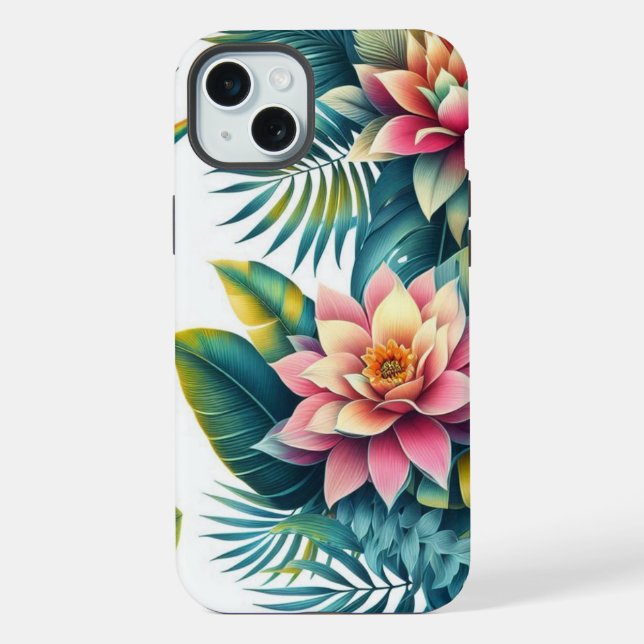 Tropische Blätter und Blume iPhone Hülle (Rückseite)