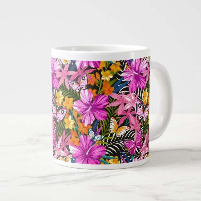 Tropische Blätter und Blume Jumbo-Tasse (Vorderseite Rechts)