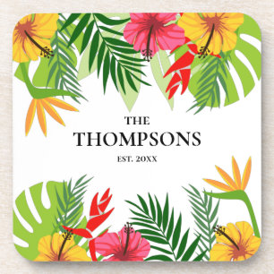 Tropische Blätter und Blume mit benutzerdefinierte Getränkeuntersetzer