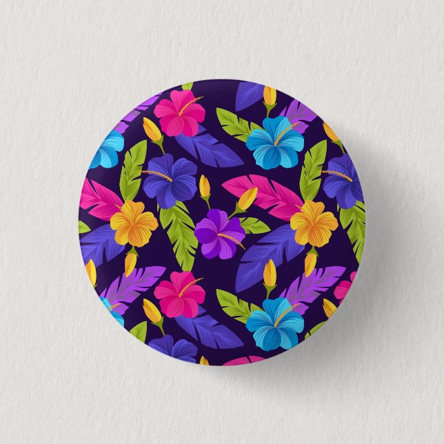 Tropische Blätter und Blume Muster-23857 Button (Vorderseite)