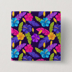 Tropische Blätter und Blume Muster-23857 Button