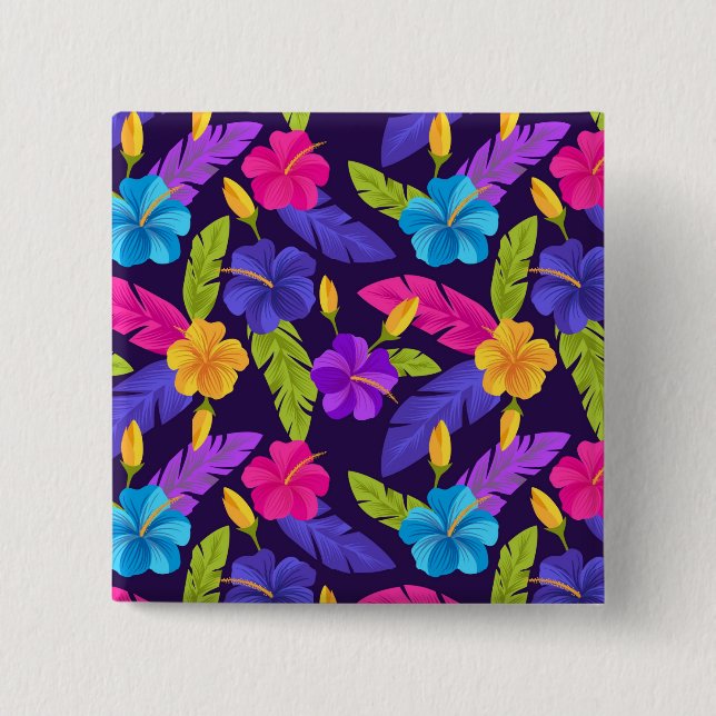 Tropische Blätter und Blume Muster-23857 Button (Vorderseite)