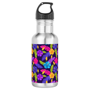 Tropische Blätter und Blume Muster-23857 Edelstahlflasche