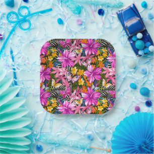 Tropische Blätter und Blume Pappteller