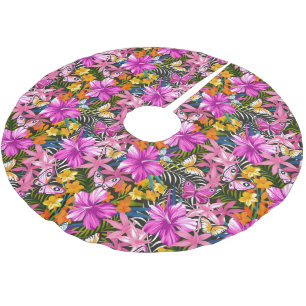 Tropische Blätter und Blume Polyester Weihnachtsbaumdecke