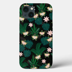 Tropische Blätter und Blume Schwarzes Muster Case-Mate iPhone Hülle