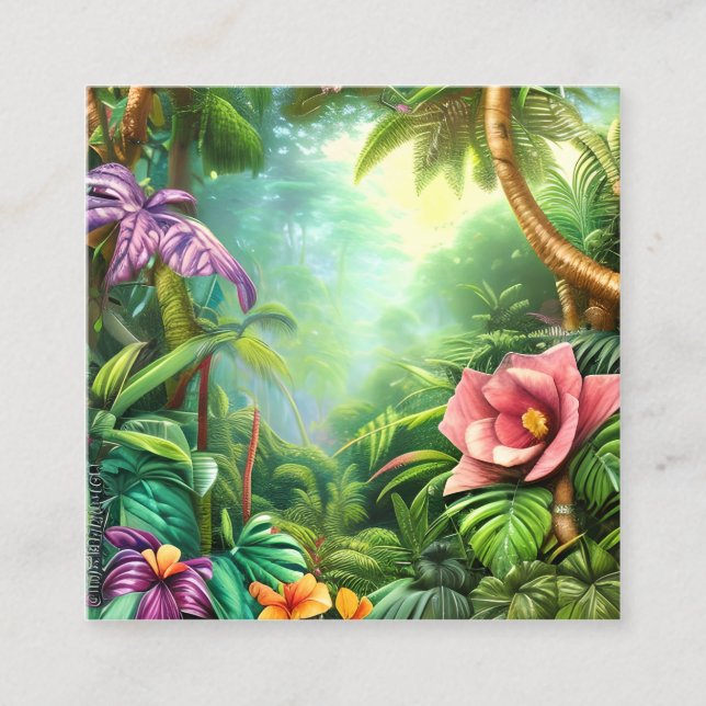 Tropische Blätter und Blume sind für ihre Quadratische Visitenkarte (Vorderseite)