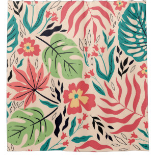 Tropische Blätter und Blume: Vintage Fusion Duschvorhang