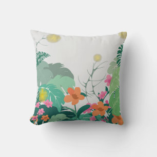 Tropische Blätter und Blumen in Pastell Kissen