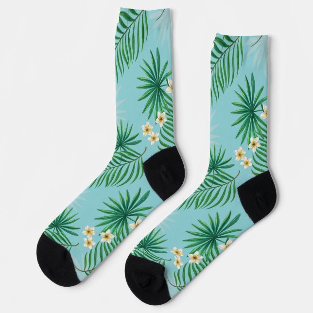Tropische Blätter und Blumen Socken (Linkes Detail)