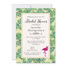 Tropische Blätter und ein rosa Flamingo-Brautparty