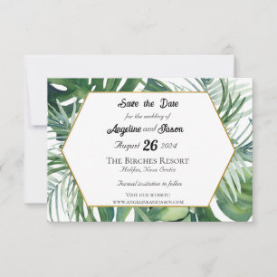 Tropische Blätter und Grün Hochzeit Termin vormerk Save The Date