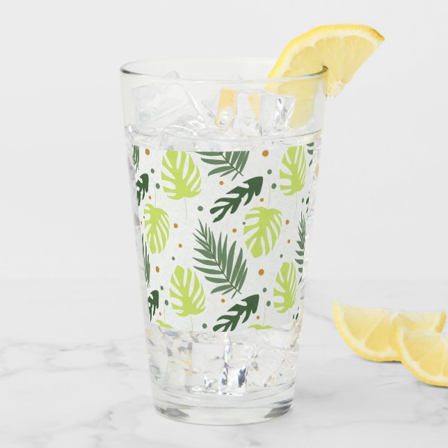 Tropische Blätter und Polka Punkte auf der Textur. Glas (Rückseite Ice)