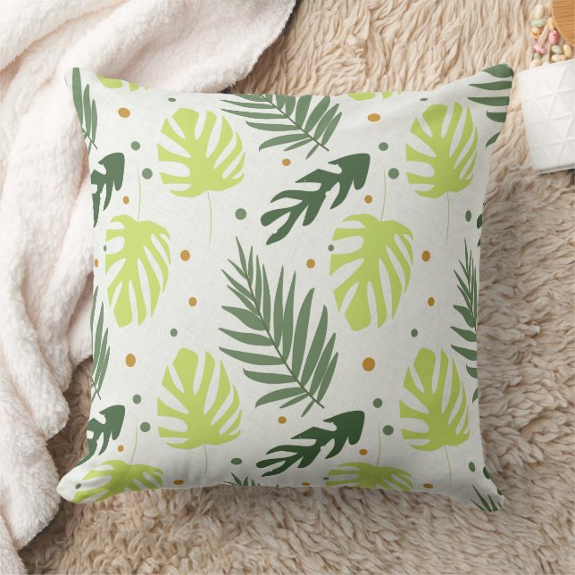 Tropische Blätter und Polka Punkte auf der Textur. Kissen (Decke)