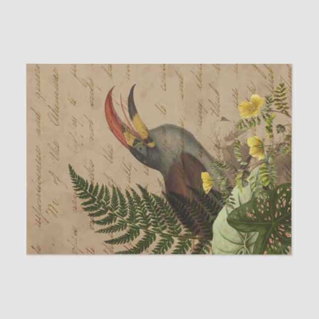 Tropische Blätter und Toucan Ephemera Seidenpapier (Vorderseite)