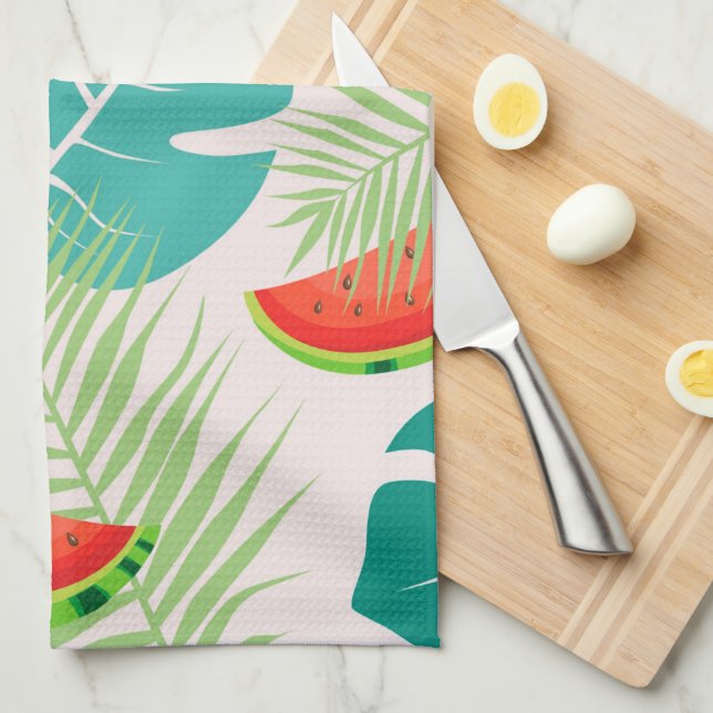 Tropische Blätter und Wassermelonen Geschirrtuch (Viertel Falte)