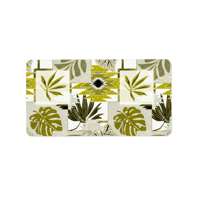 Tropische Blätter und Zierelemente. Adressaufkleber (Vorne)