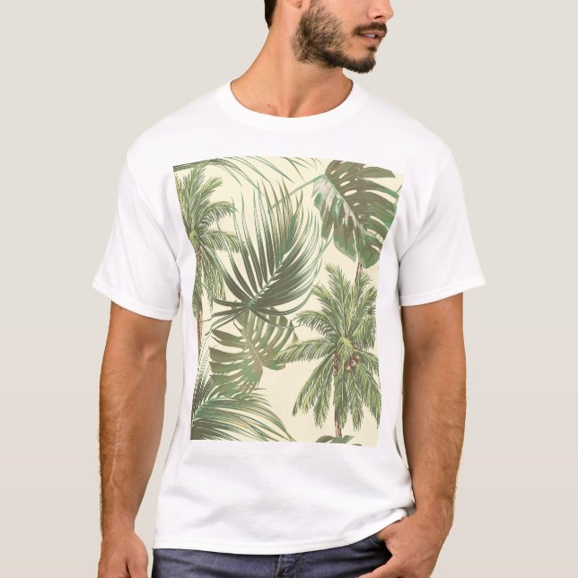 Tropische Blätter Vintage Palmblätter T-Shirt (Vorderseite)