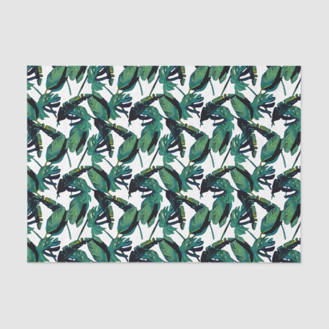 Tropische Blätter Wasserfarbenfoliendekoupage Seidenpapier (Vorderseite)