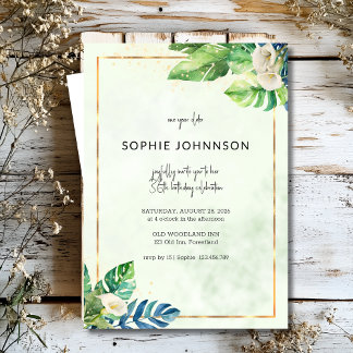 Tropische Blätter & White Callas Geburtstag Einladung