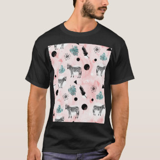 Tropische Blätter Zebras Krawatte-Farbmuster T-Shirt