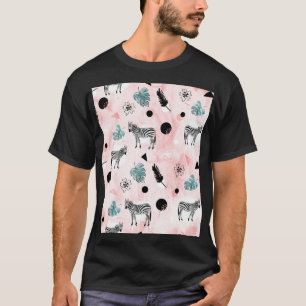 Tropische Blätter Zebras Krawatte-Farbmuster T-Shirt