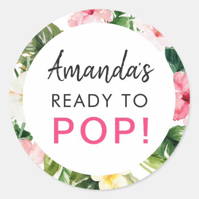 Tropische Blätter zum Pop Babyduschenaufkleber ber Runder Aufkleber (Vorderseite)