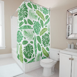tropische Blattmuster grün und weiß Duschvorhang
