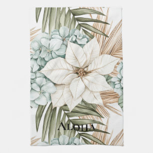 Tropische Blau Weiße Blumen Geschirrtuch