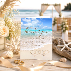 Tropische blaue Ozeanwellen Strandhochzeit Dankeskarte